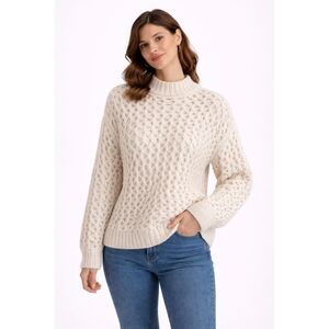 Wool Alpaca Blend Sweater & Other Stories Open Knit Long Sleeve Cream XS